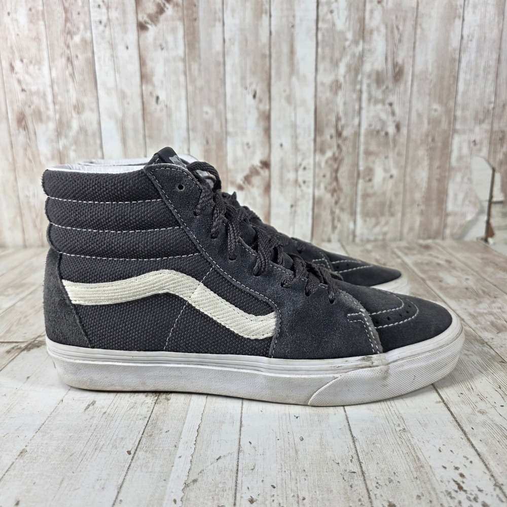 Vans Sk8-Hi High Top Sneakers Charcoal Gray Suede Canvas Women 10 Men 8.5